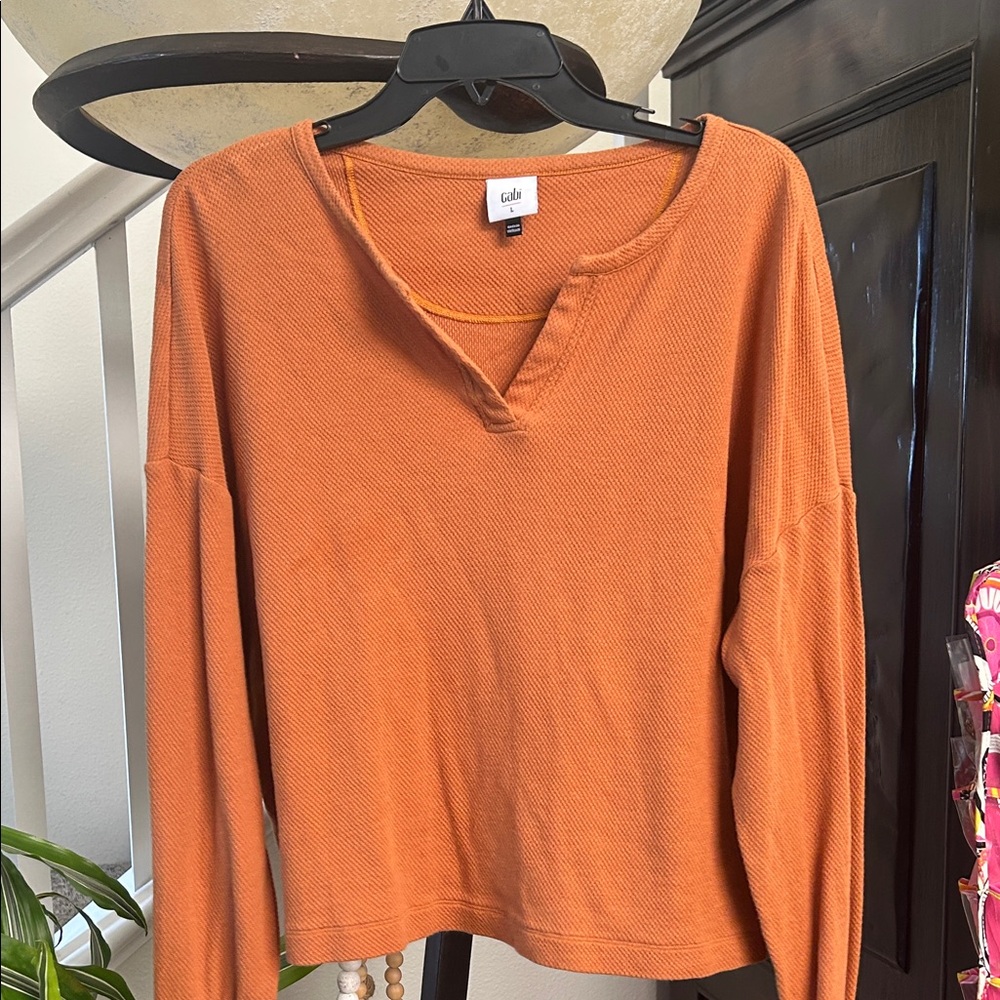 CAbi Rust Long Sleeve V-Neck Top